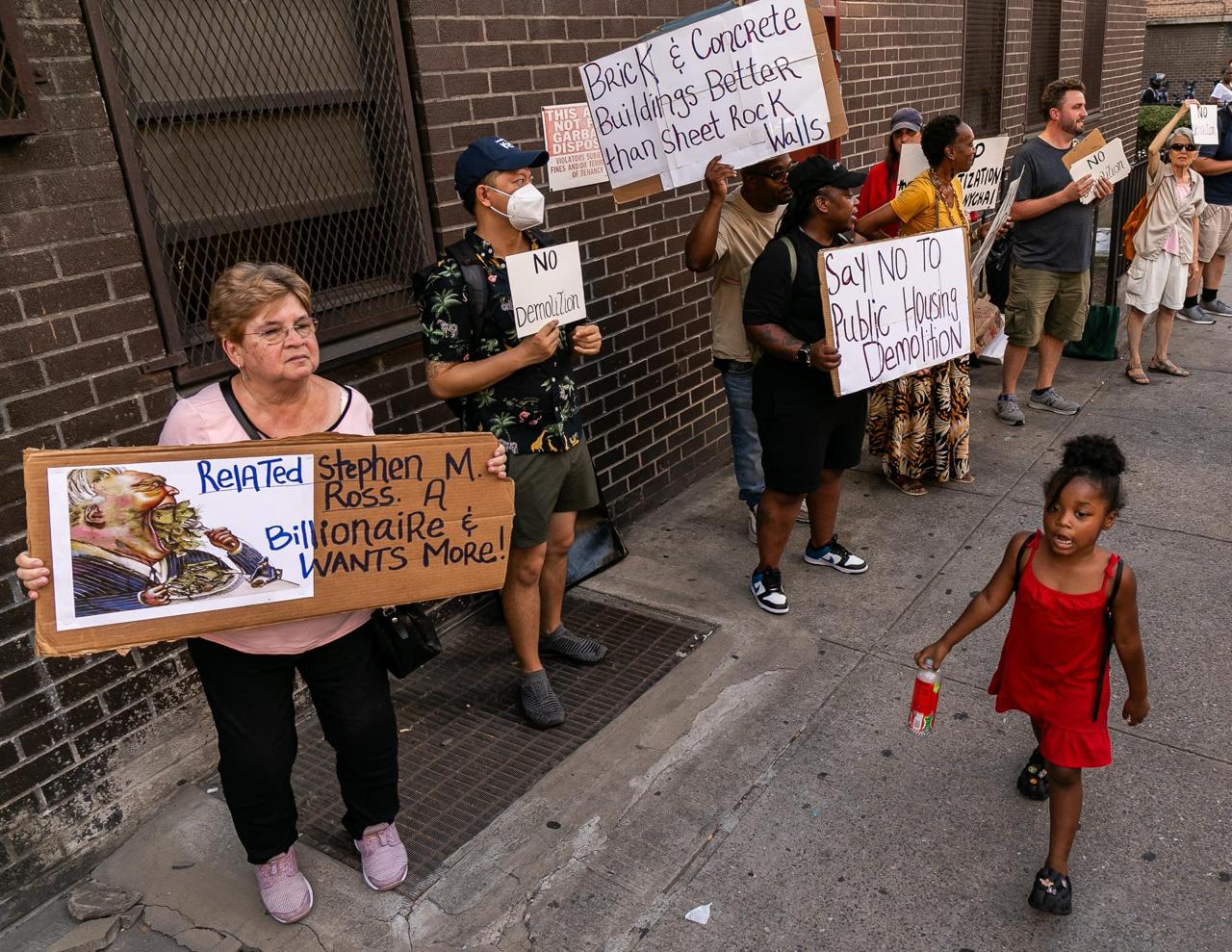 NYC residents protest in September 2023 against redevelopment plans from billionaire developer Stephen Ross.